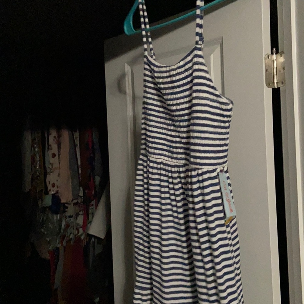 Blue and White Striped Maxi Dress